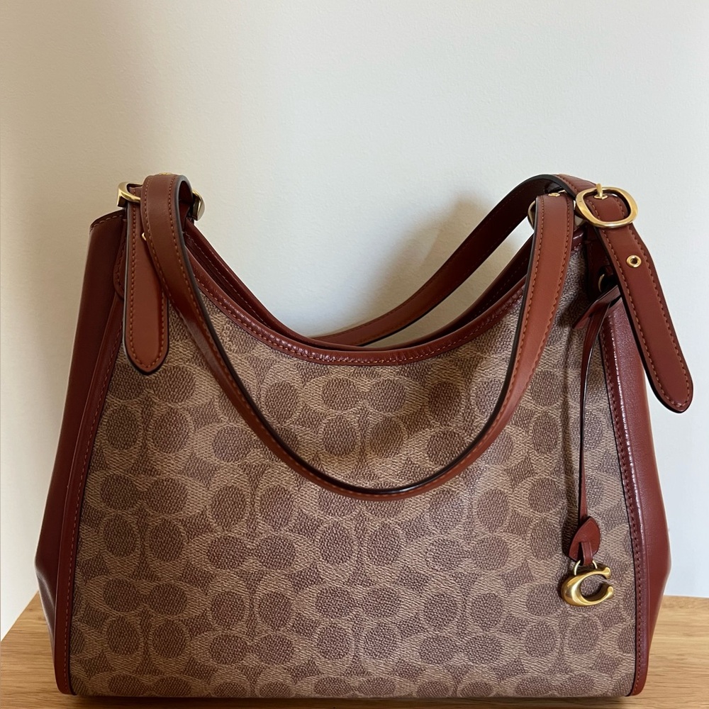 Coach Lori Signature Brown and Tan Shoulder Bag